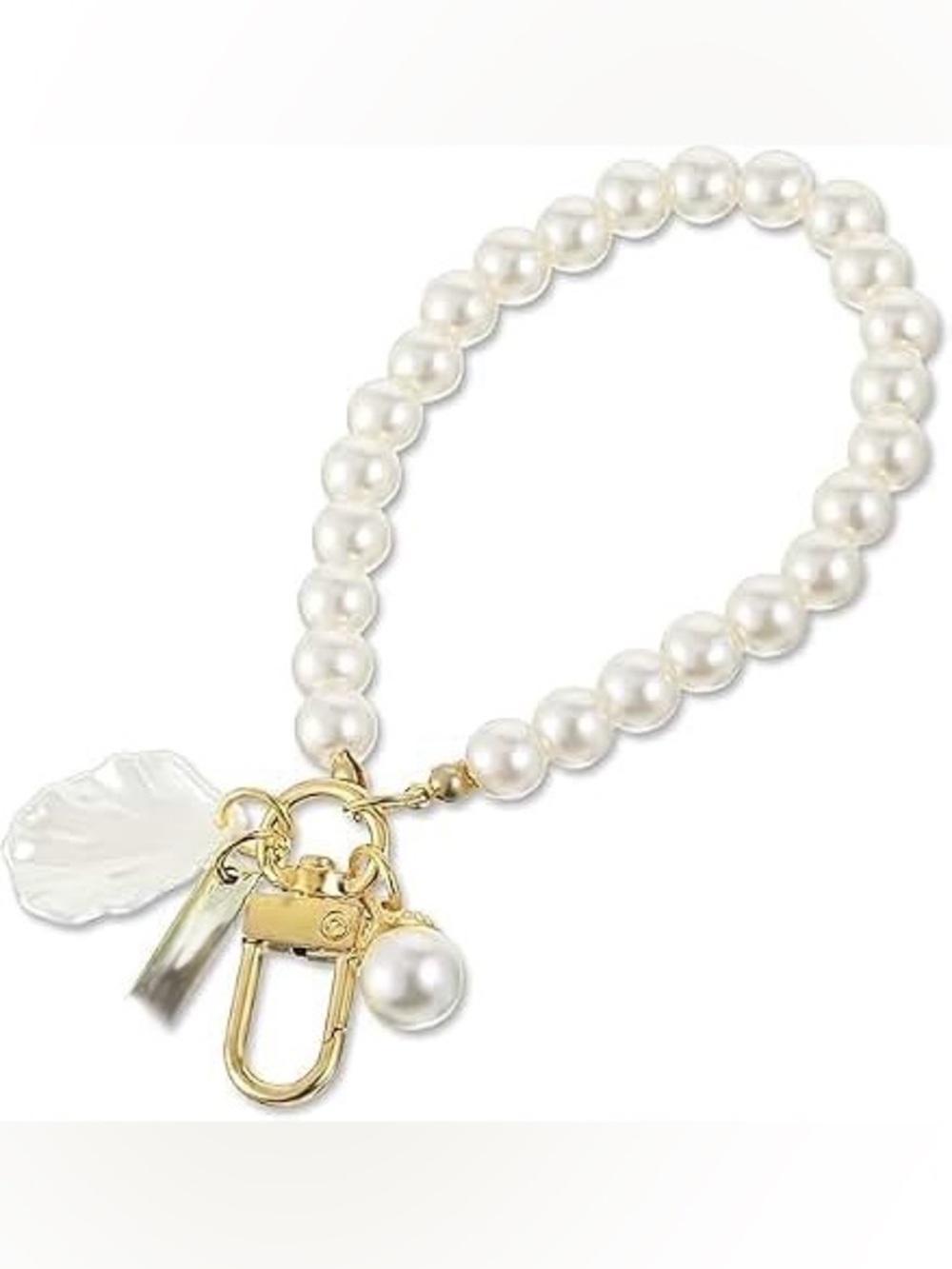 Jowxsx keychain featuring a heart-shaped white shell pearl charm. Elegant design